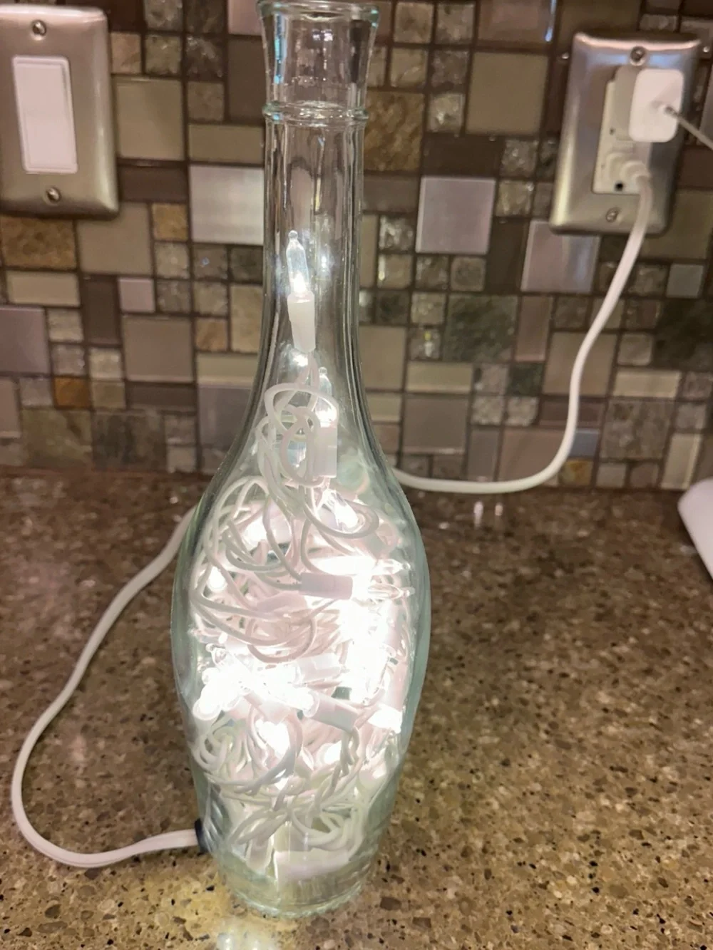 Glass Bottle Table Accent Lamp with White LED String Lights